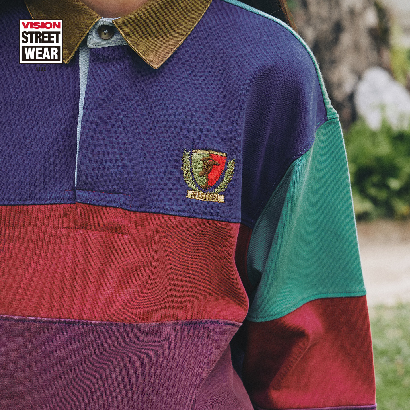 VISION童装  美式复古宽松拼色长袖POLO衫T恤男女儿童26春季新款,淘宝优惠券,粉丝福利购,淘宝优惠卷