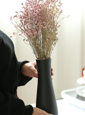 陶瓷花瓶简约小清新黑陶客厅家居摆件插花日式现代黑色干花花器