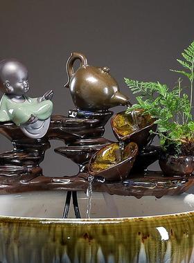 流水摆件循环水古法养鱼缸造景装饰室内增氧陶瓷自动过滤流水配件