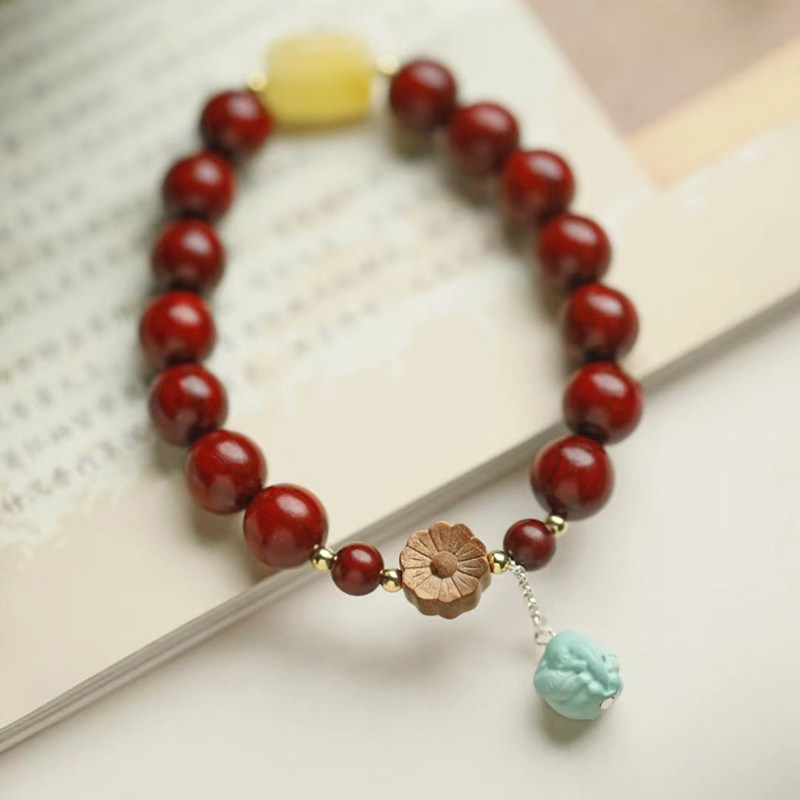 小叶紫檀手链女生古风高颜值蜜蜡松石diy手工制作木手串生日礼物,淘宝优惠券,粉丝福利购,淘宝优惠卷