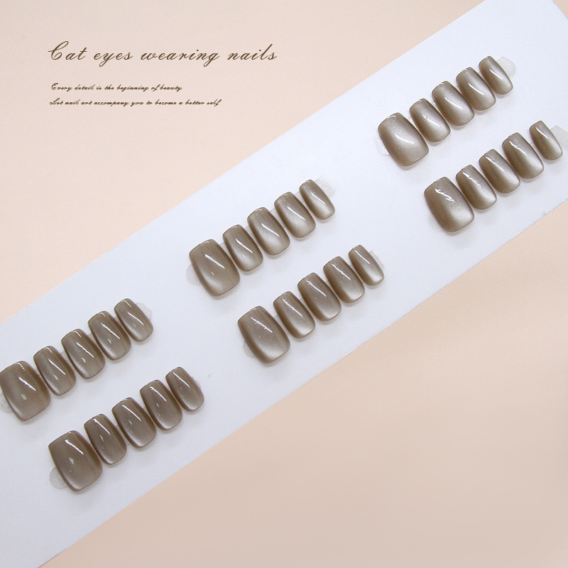 手工预制甲清冷灰棕色温柔气质猫眼欧美ins风可拆卸穿戴甲30片 - 图2