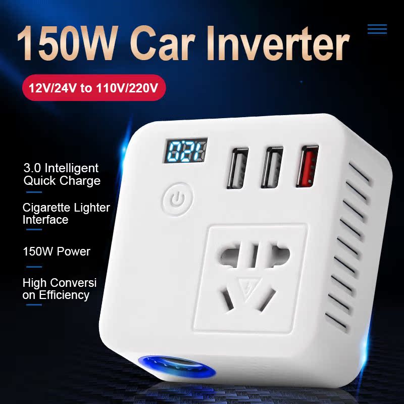 150W Digital Converter Adapter 24V to 220V Car Power Inverte - 图0