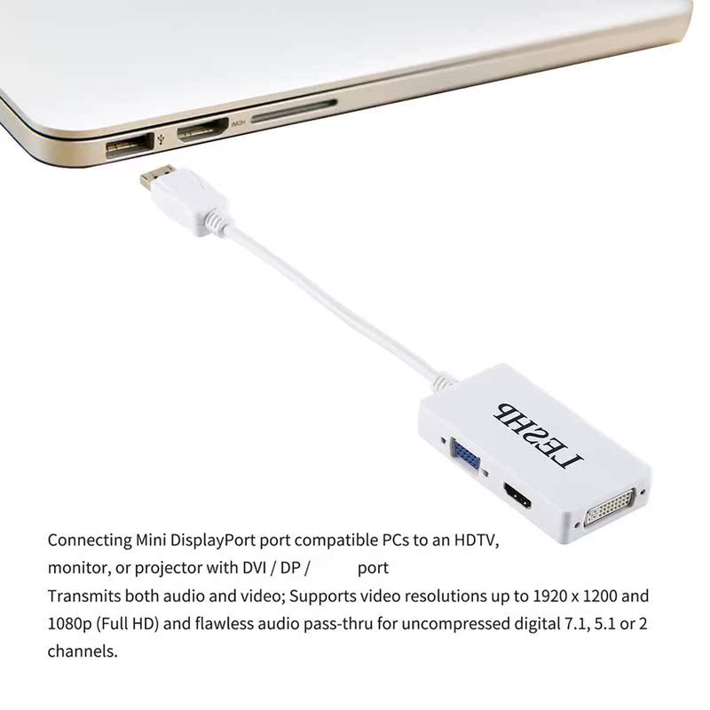 LESHP White 1080P DP Male To DVI/VGA/HDMI-compatible Female - 图3