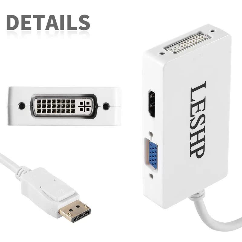 LESHP White 1080P DP Male To DVI/VGA/HDMI-compatible Female - 图2