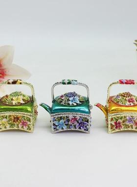 跨境货源珐琅彩方形茶壶小饰品收纳盒创意家居小摆件婚庆礼品