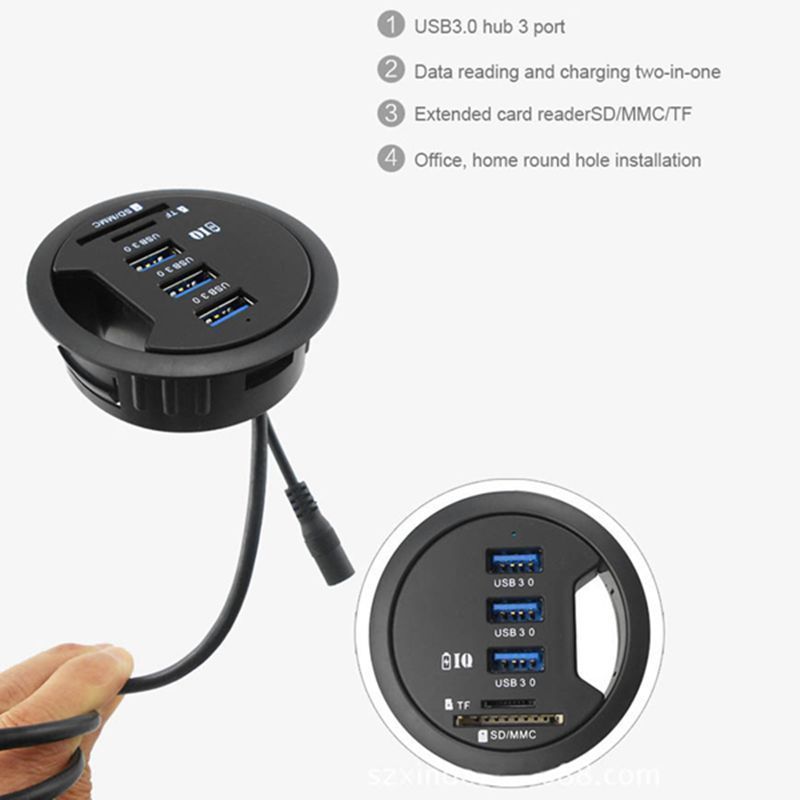 In-Desk USB Hub 3 Port USB 3.0 charger with 2 Slot,SD / Micr - 图2