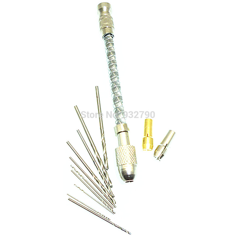 Mini Hand Push Drill Pin Vise Chuck W/ 10pcs Hss Twist Bits - 图0