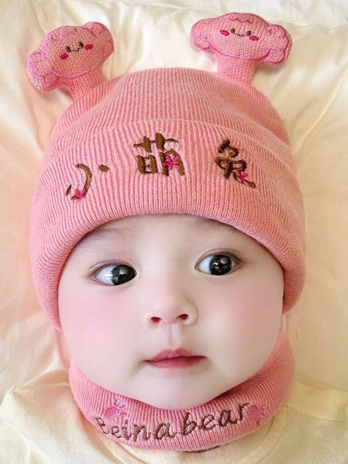 婴儿帽子秋冬季款女宝宝可爱超萌毛线帽婴幼儿冬天加厚护耳针织帽