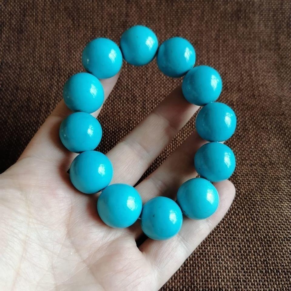 新款圆珠绿松石手串原矿手链松石佛珠男士时尚饰品配饰手串2.0CM - 图2