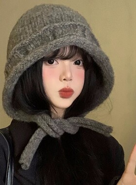 女款帽子冬防风韩系冷帽秋冬防寒保暖护耳绑带川西拍照针织毛线帽