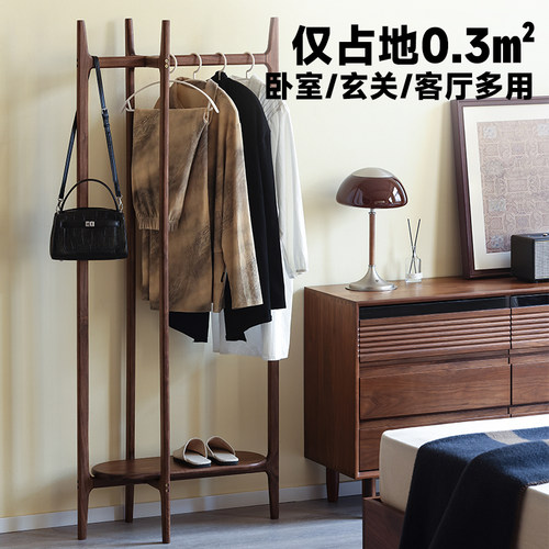 黑胡桃之家/北美黑胡桃木落地衣帽架转角卧室挂衣架小户型玄关架 - 图2