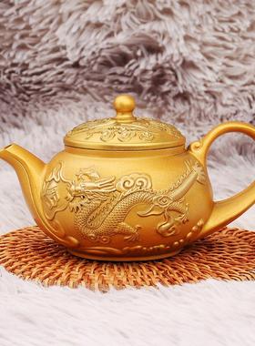 黄铜龙凤茶壶浮雕创意茶具家居办公会客茶几装饰桌面摆件铜工艺品