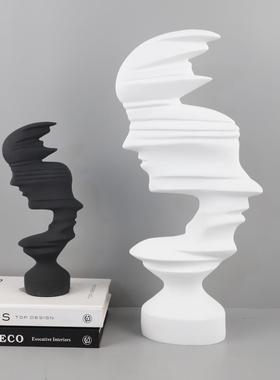 现代简约抽象黑白双向人脸摆件客厅卧室玄关酒店电视柜家居装饰品