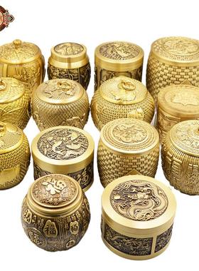 全黄铜五牛茶叶罐茶桌大号密封龙凤茶叶罐铜器摆件