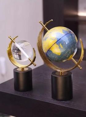 欧式轻奢风金属水晶球地球仪摆件创意家居客厅桌面装饰工艺品