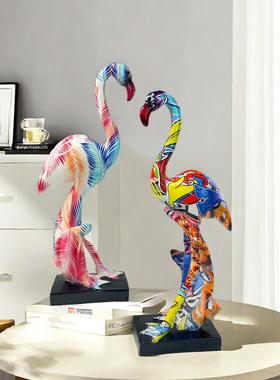 新款火烈鸟摆件炫彩树脂工艺品家居客厅玄关电视柜装饰品礼品