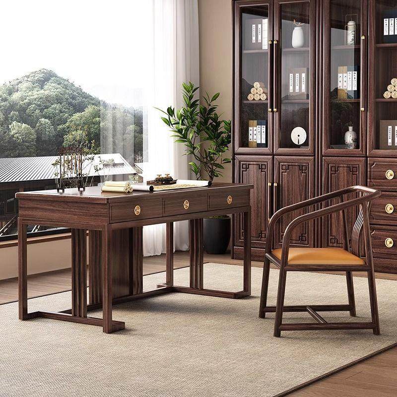 新中式黑胡桃木实木书柜书架书橱家用落地带玻璃门收纳柜子置物柜,淘宝优惠券,粉丝福利购,淘宝优惠卷