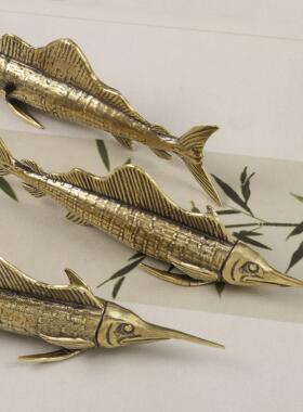 海洋生物史前大旗鱼黄铜实心铜摆件仿古玩古董茶宠做旧工艺品