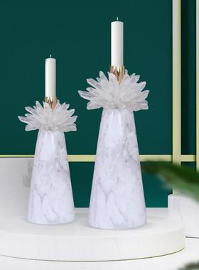 意式轻奢水晶花摆件样板间客厅玄关茶几餐桌装饰品大理石烛台摆设