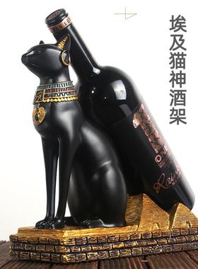 源头工厂直销创意埃及猫神黑猫复古红酒架树脂工艺品客厅装饰摆件