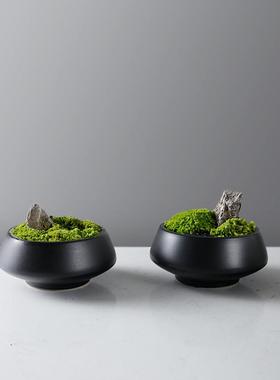 新中式仿真绿色植物盆景客厅茶边几花艺售楼处别墅样板房软装摆件