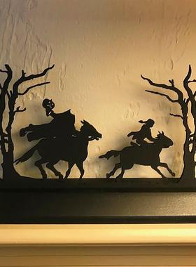 新款美式无头骑士人物剪影金属装饰黑色木摆件万圣礼品工艺品