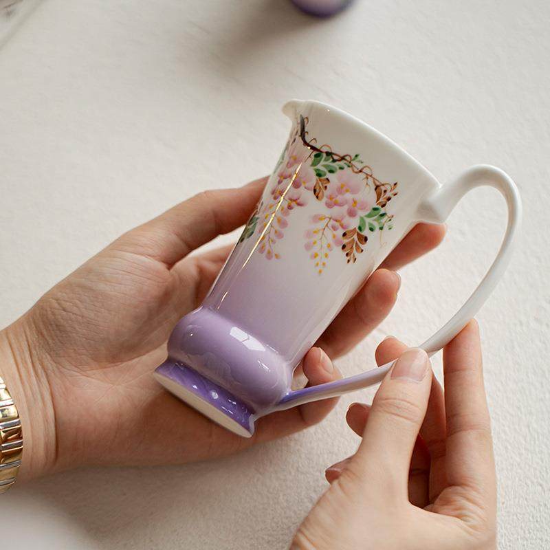 手绘紫藤花陶瓷公道杯茶道配件家用提耳手把公杯分茶杯匀杯,淘宝优惠券,粉丝福利购,淘宝优惠卷
