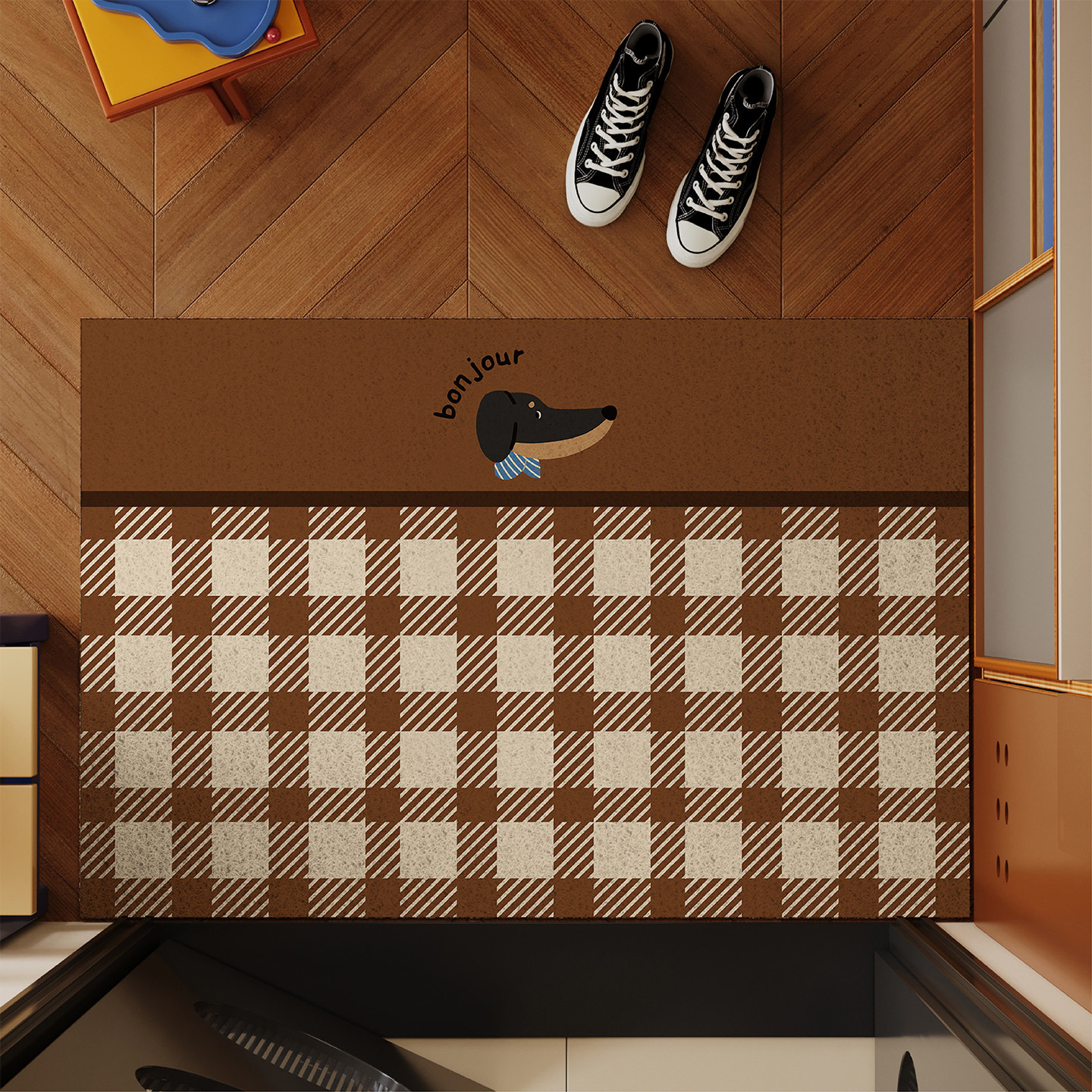 卡通复古风腊肠犬入户门地垫丝圈防滑除尘进门玄关脚垫可裁剪地毯,淘宝优惠券,粉丝福利购,淘宝优惠卷