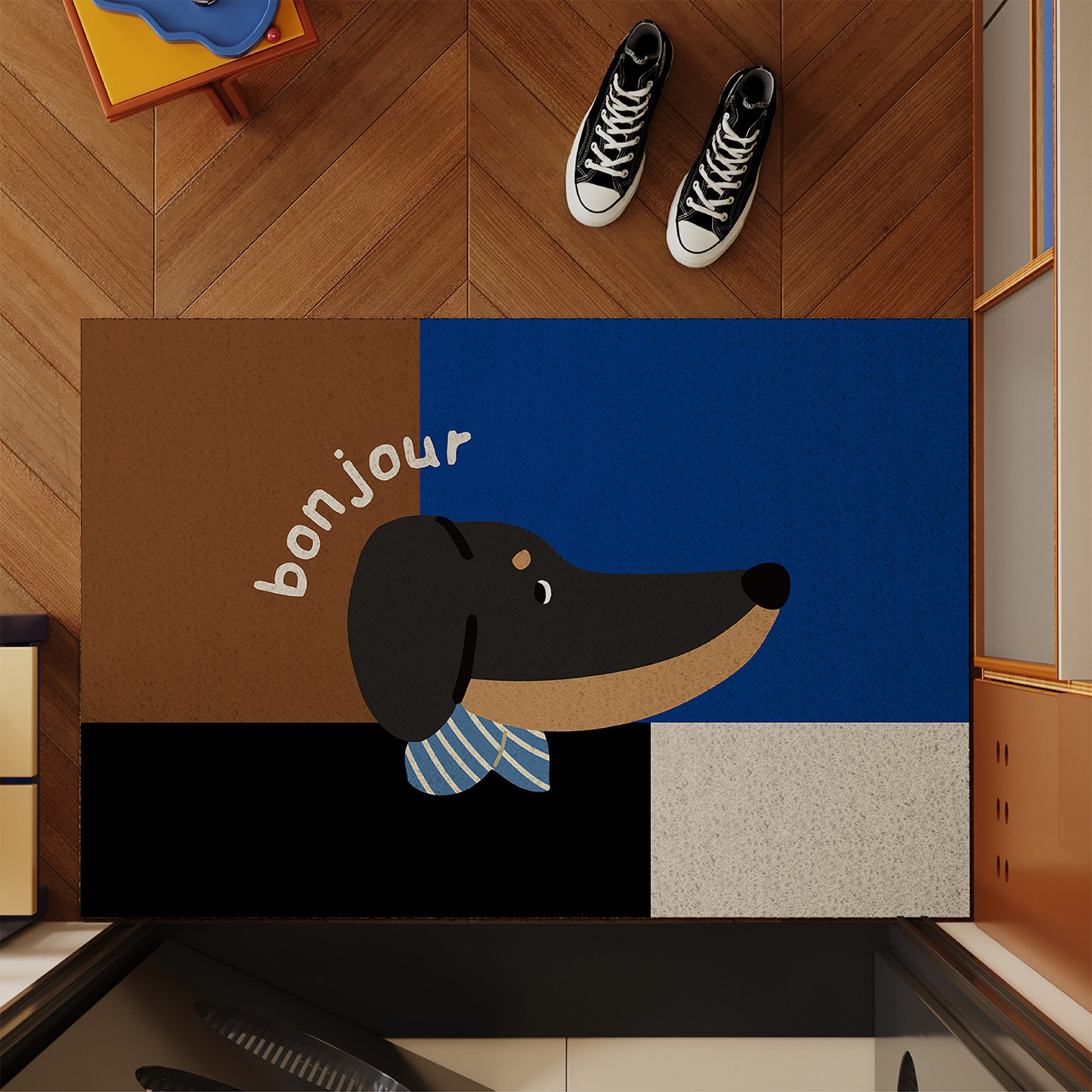 卡通复古风腊肠犬入户门地垫丝圈防滑除尘进门玄关脚垫可裁剪地毯,淘宝优惠券,粉丝福利购,淘宝优惠卷