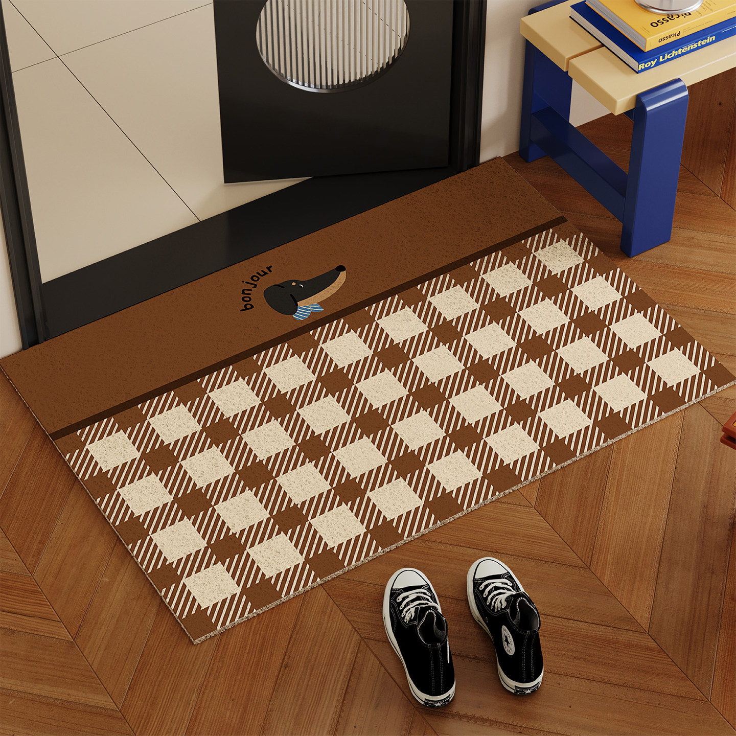 卡通复古风腊肠犬入户门地垫丝圈防滑除尘进门玄关脚垫可裁剪地毯,淘宝优惠券,粉丝福利购,淘宝优惠卷