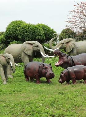 玻璃钢仿真大象骆驼河马雕塑户外园林景观大型动物摆件公园装饰品