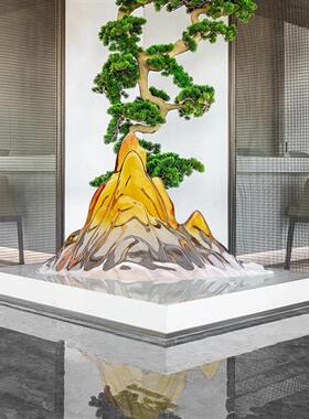 中式透明树脂假山摆件酒店客厅玄关大型创意落地软装饰品开业雕塑