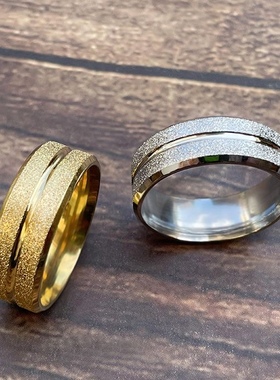 ins个性钛钢男士戒指潮男食指单身金色轻奢霸气素面宽指环素戒子