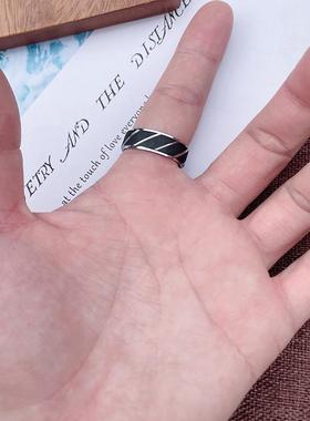 个性潮男指环钛钢男戒指黑色