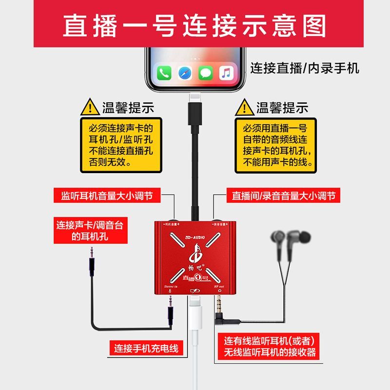 畅吧直播一号声卡转换器适用苹果15安卓华为typec手机专充电连麦 - 图2