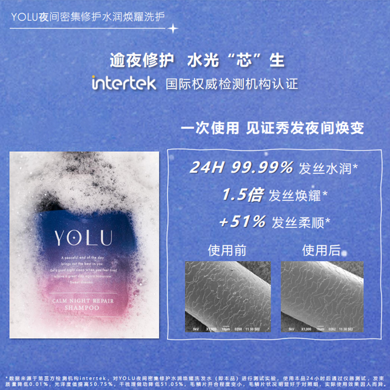 YOLU晚安夜间密集修护受损防摩擦护发滋养水润焕耀洗发水护发素 - 图0