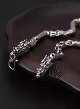 镀银龙头项链复古色男士项链霸气男款六字真言百搭潮