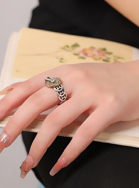 925镀银铜钱鸿运当头戒指