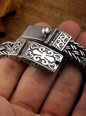 复古手工编织宽版手链潮流霸气手