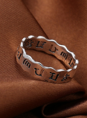 复古六字真言梵文男女生款戒指镂