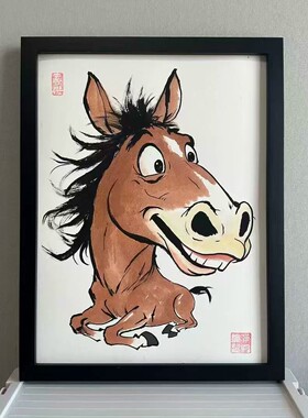 抽象黑马木框摆台相框装饰画