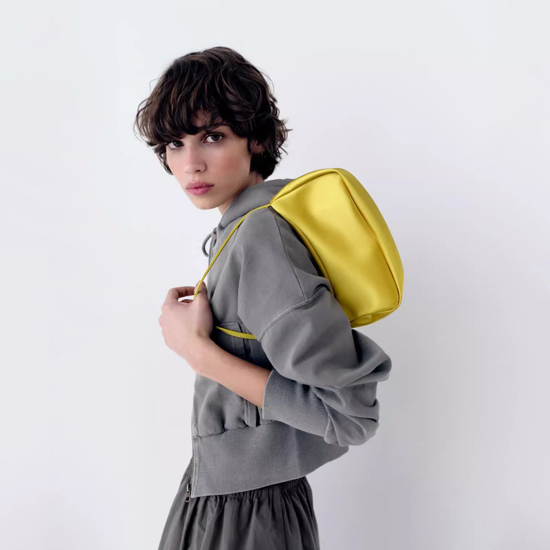 柠檬黄丝绸质感面料单肩包 2025新款 时尚百搭高级感手提包腋下包 - 图2