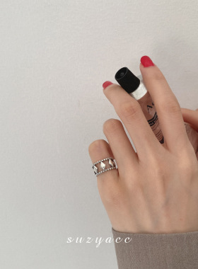 戒指女粗胖手大号轻奢高级感粗胖手大号食指戒珍珠碎银子戒指