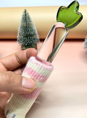 玻璃摆件+针织猫爪套高硼硅摆拍桌面可爱透明摆件2*15.5cm