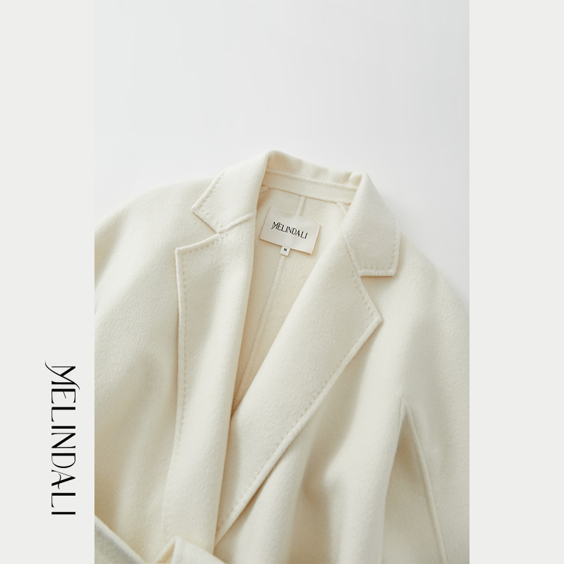 Melinda Li 【缪斯】篙奢品质100山羊绒平驳领长款双面呢大衣外套 - 图2