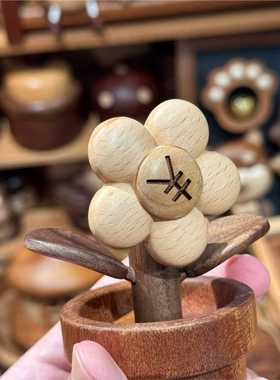 【奇木舍】有钱花实木雕刻创意可爱桌面车载摆件朋友闺蜜卡