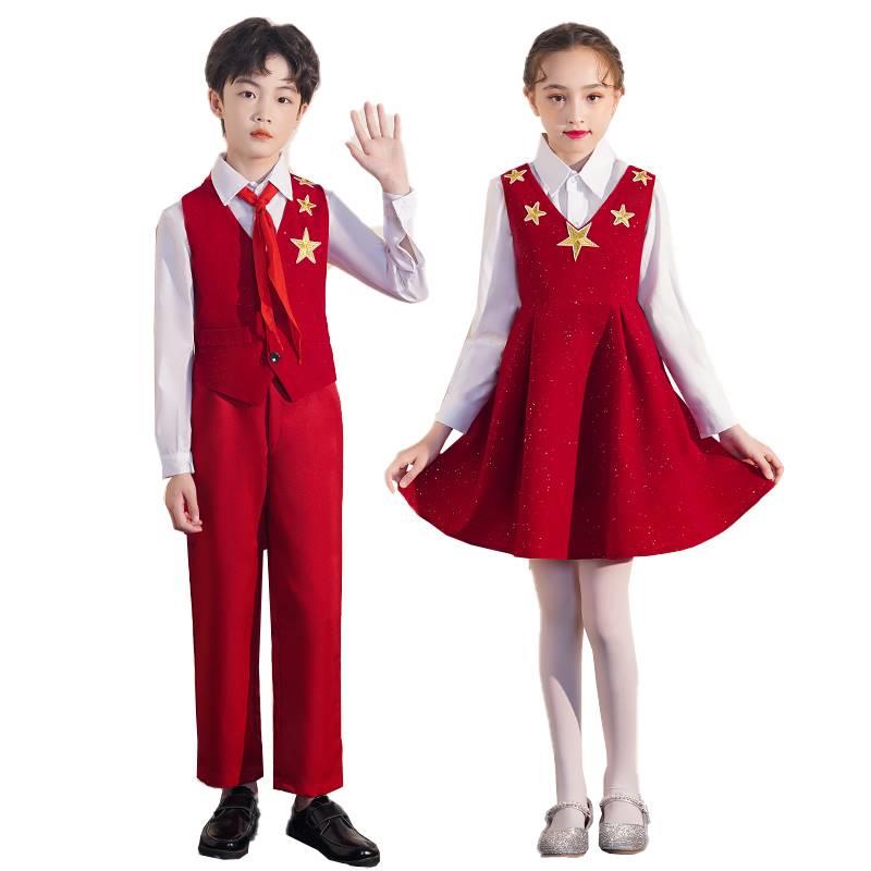 儿童服装红色爱国朗诵合唱演出服中小学生男女童演讲祖国秋冬服装-图3