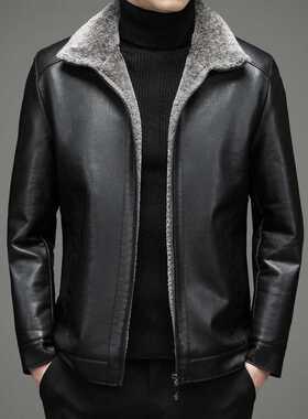 Business plus velvet leather jacket men's simple lap