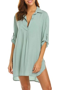 Deep neckline fashion beach sun bathing suit shirt dress