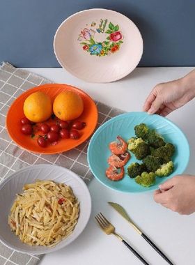 Colorful pattern plastic amine bowl holds food fruit small